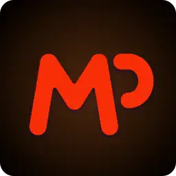 โลโก้ตัวอักษร M กับ P สีส้มแดงบนพื้นดำ